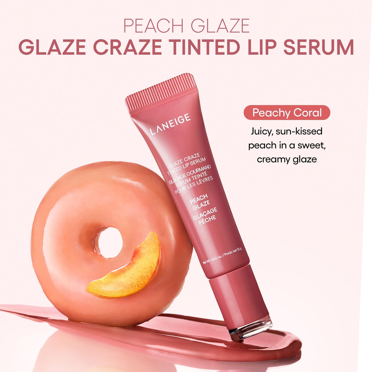LANEIGE Glaze Craze Tinted Lip Serum for Hydrating, Glossy, Nourished Lips with Plumping Polypeptides, Peach Glaze