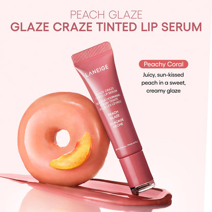 LANEIGE Glaze Craze Tinted Lip Serum for Hydrating, Glossy, Nourished Lips with Plumping Polypeptides, Peach Glaze