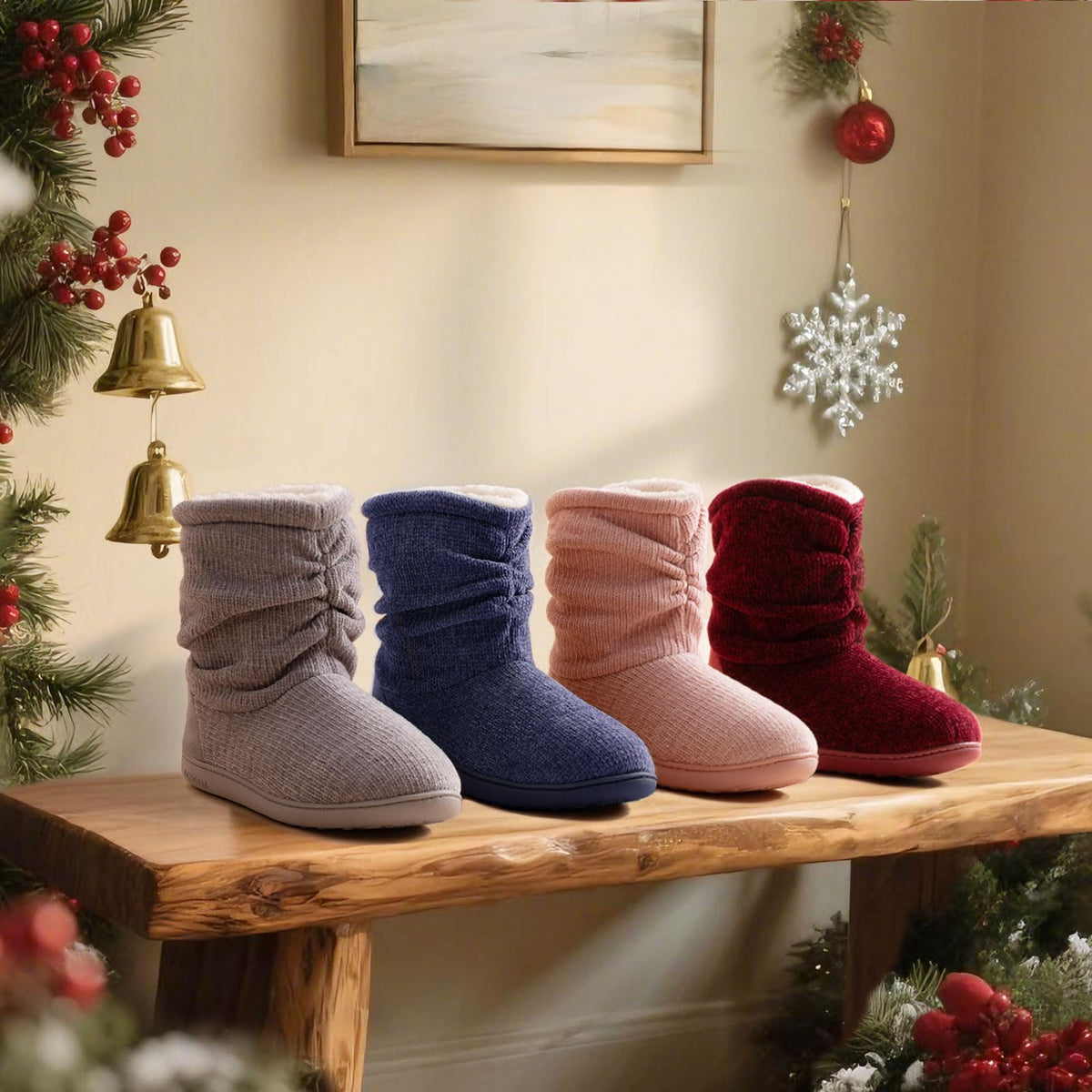 LongBay Women's Cozy Winter Slipper Boots Warm Chenille Knit Bootie Memory Foam Non-Slip Indoor Outdoor House Shoes(Medium / 7-8, Black) 🍁 All In One Marketplace Canada