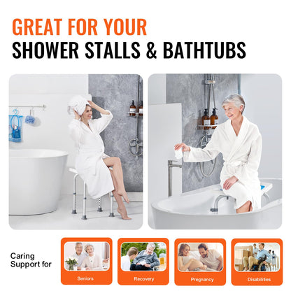 VEVOR Shower Chair, Adjustable Height Shower Stool, Shower Seat for Inside Shower or Tub, Non-Slip Bench Bathtub Stool Seat for Elderly Disabled Handicap, 350 LBS Capacity VEVOR