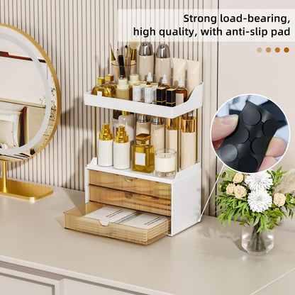 StorBin 3 Large Drawers Makeup Organizer - 5 Tier Bathroom Counter Organizers and Storage, Versatile Perfume Vanity Organizer, Ideal for Cosmetic, Large Skincare, Face Mask, Office Supplies, Amber - Available at All In One Marketplace Canada