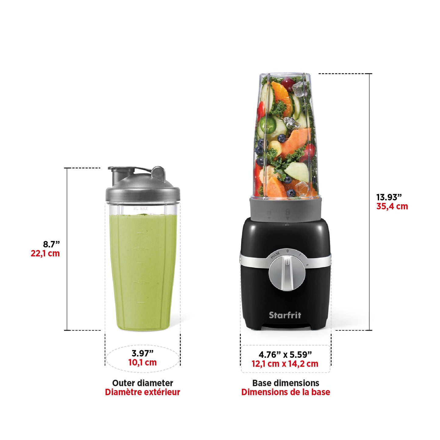Starfrit Personal Blender, Two 828ml Cups, High, Low & Pulse Modes, 300W, Black - Available at All In One Marketplace Canada