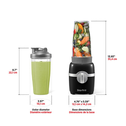 Starfrit Personal Blender, Two 828ml Cups, High, Low & Pulse Modes, 300W, Black - Available at All In One Marketplace Canada
