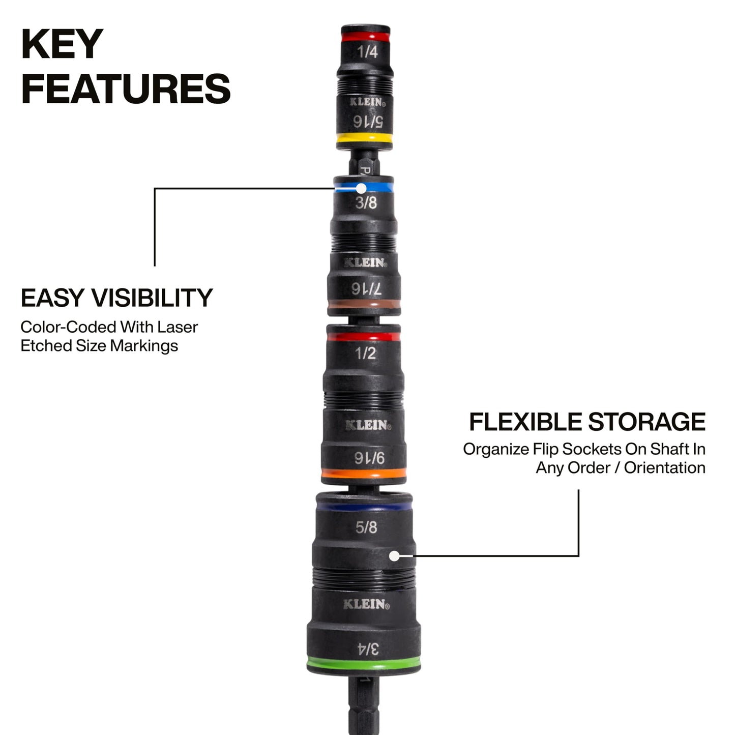 Klein Tools 32934 Impact Driver, 9-in-1 SAE Impact Socket Set, 4 Flip Sockets with 1/4, 5/16, 3/8, 7/16, 1/2, 9/16, 5/8, and 3/4-Inch Nut Driver Sizes with Bit Holder, 6-1/2-Inch Shaft KLEIN TOOLS