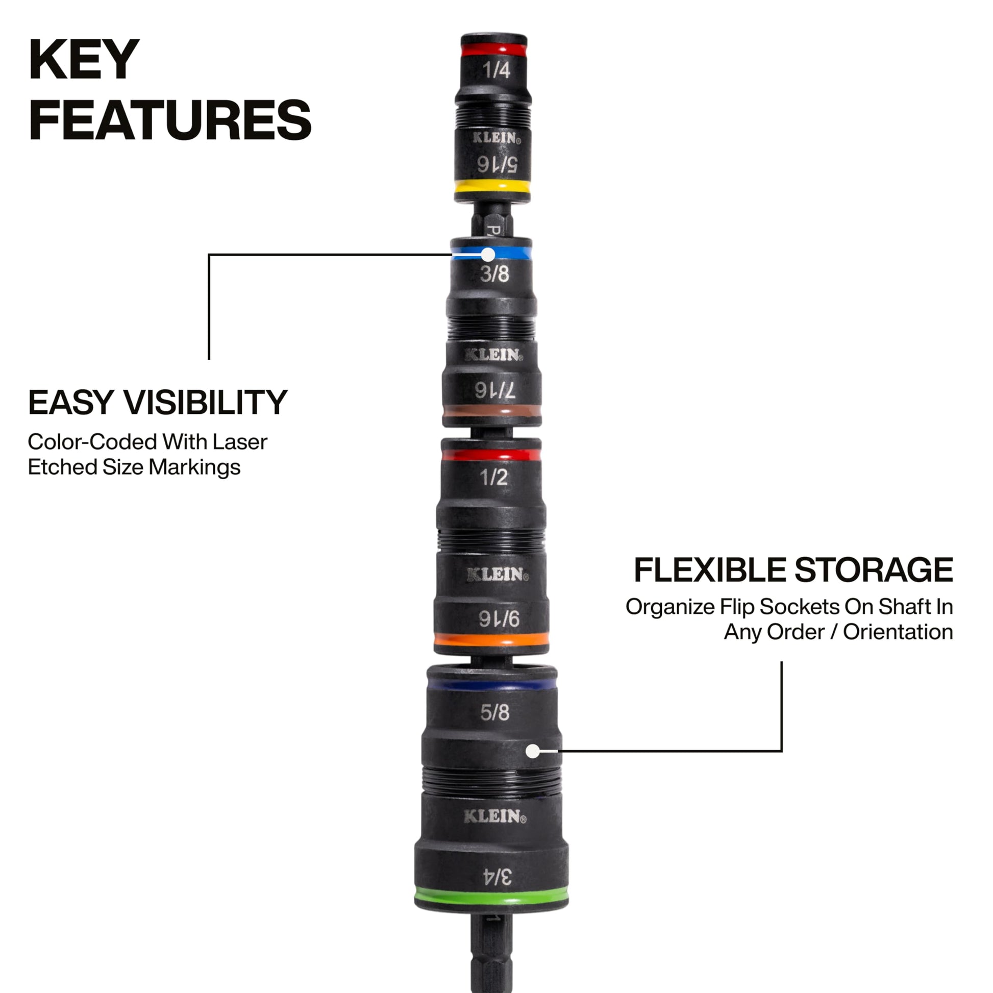 Klein Tools 32934 Impact Driver, 9-in-1 SAE Impact Socket Set, 4 Flip Sockets with 1/4, 5/16, 3/8, 7/16, 1/2, 9/16, 5/8, and 3/4-Inch Nut Driver Sizes with Bit Holder, 6-1/2-Inch Shaft KLEIN TOOLS