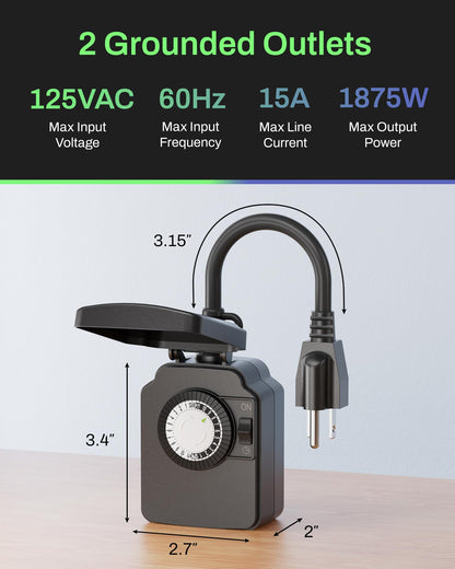 BN-LINK Outdoor 24-Hour Mechanical Timer Outlet, 1 Grounded Outlet 🍁 All In One Marketplace Canada