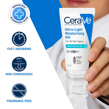 CeraVe Ultra-Light Moisturizing Gel Cream, Lightweight Face Moisturizer with Ceramides, Niacinamide & Hyaluronic Acid. Oil Free, Fast Absorbing and Fragrance-Free, Dermatologist Recommended, 52 mL - Available at All In One Marketplace Canada