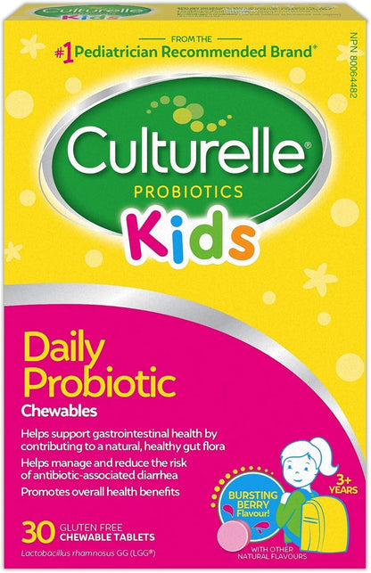 Culturelle Kids Daily Probiotic Chewable for Kids|With 100% Naturally Sourced Lactobacillus GG Strain|Most Clinically Studied Probiotic|Pediatrician Recommended|Berry Flavor|30 Count Chews - Available at All In One Marketplace Canada