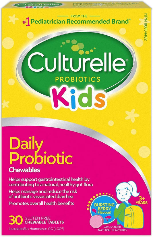 Culturelle Kids Daily Probiotic Chewable for Kids|With 100% Naturally Sourced Lactobacillus GG Strain|Most Clinically Studied Probiotic|Pediatrician Recommended|Berry Flavor|30 Count Chews - Available at All In One Marketplace Canada