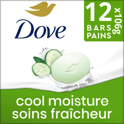 Dove Cool Moisture Beauty Bar Soap Cucumber Green Tea Scent, 106g, 12 Bars Dove