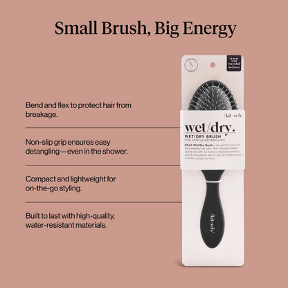 Kitsch Recycled Plastic Wet/Dry Hair Brush, Detangling Tool for Curly or Straight Styles, Brush for Tangled Strands, Flexible Hairbrush Bristles, Brushes for Women & Men, Adults & Kids - Black