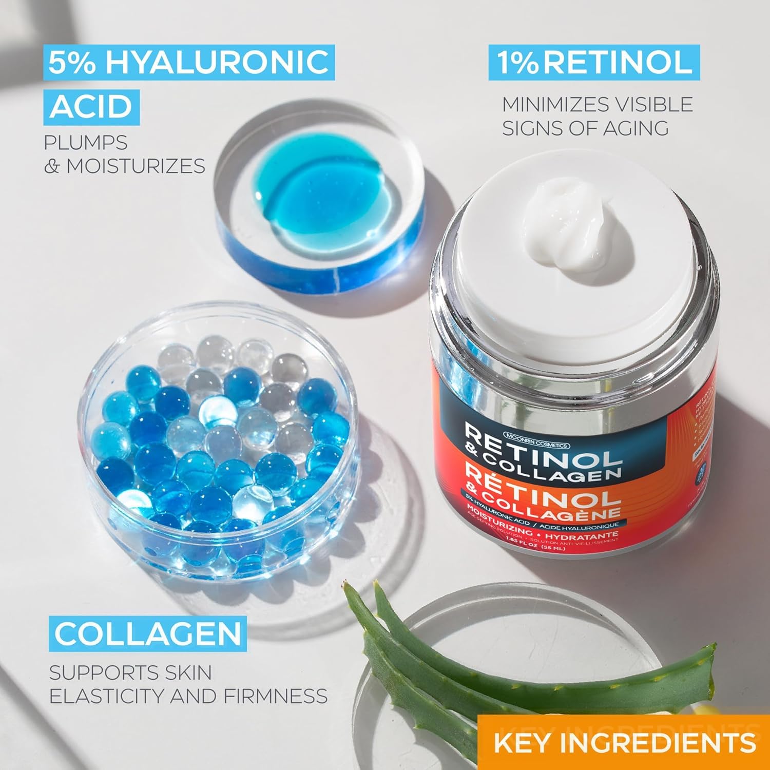 Retinol Cream for Face with Hyaluronic Acid, Collagen Day & Night Moisturizer for Women and Men, Age Solution Cream, 1.85 Oz
