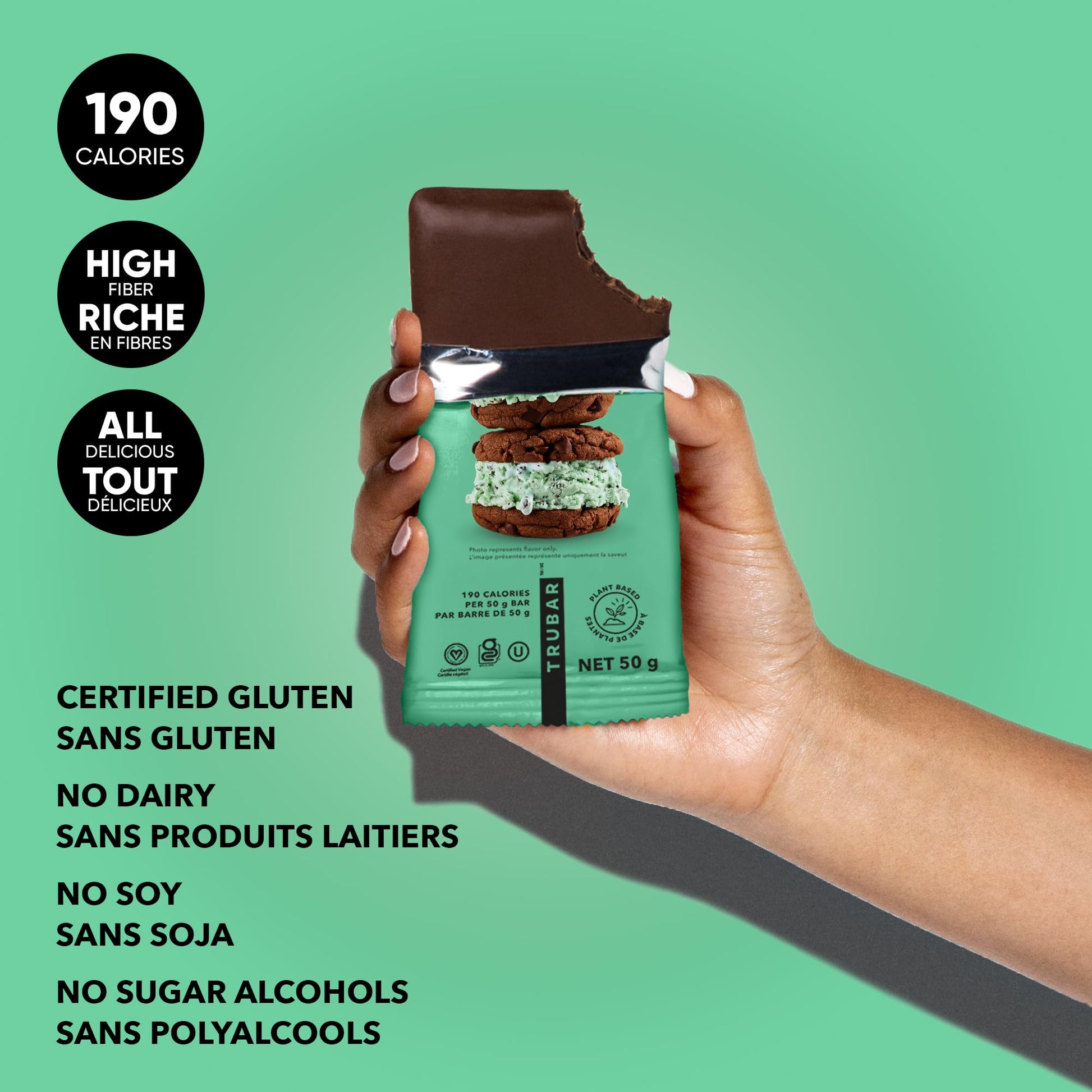 TRUBAR It's Mint to Be Chip Vegan Protein Bar - Plant-Based, Gluten-Free, 12g Protein, 13g Fiber, 12-Pack