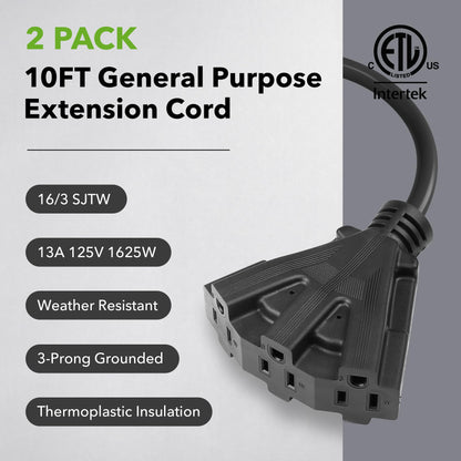 BN-Link's 2 Pack Outdoor Extension Cord Set is Ideal for Holiday Yard Decorations and Garden Equipment. with Three outlets You can Plug in Loads up to a Total of 13amps/1625watts. (Black, 10ft) 🍁 All In One Marketplace Canada