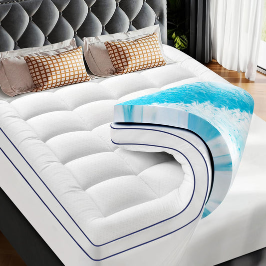 Premium Dual Layer 3 Inch Memory Foam Mattress Topper, 2 Inch Gel Memory Foam and 1 Inch Pillow Top Mattress Pad Cover for Back Pain, Soft Comfort Support（Queen Size 60" x 80"）