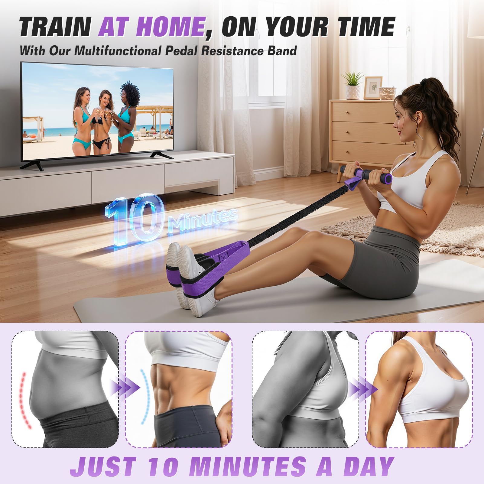Upgraded Pedal Resistance Band with Handles, Foot Pedal Resistance Bands for Women, Core Abs Leg Training, Exercise Bands for Full Body Workout Fitness, Home Gym Equipment, Pilates & Physical Therapy - Available at All In One Marketplace Canada