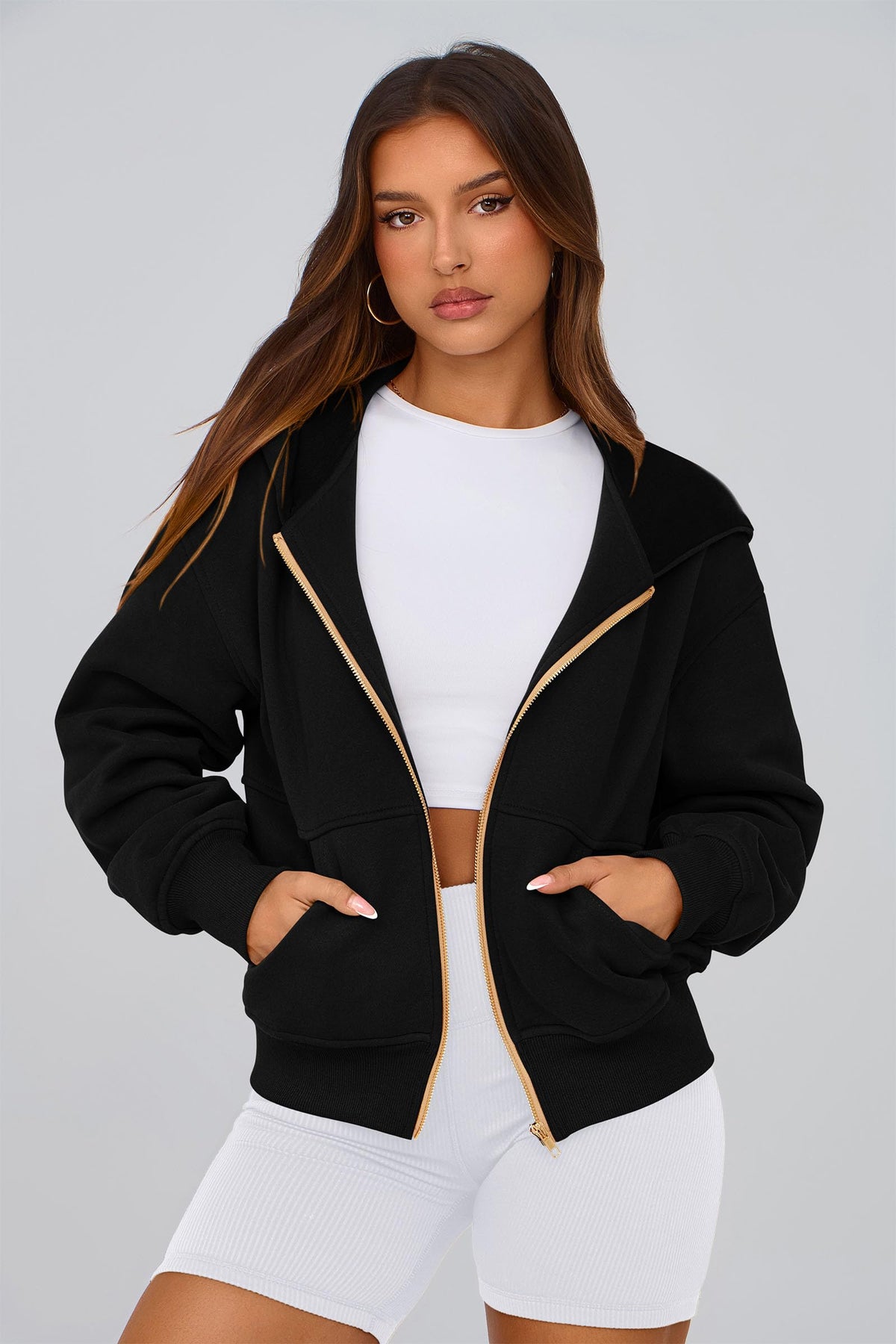 PRETTYGARDEN Hoodies for Women Zip Up Fleece Sweatshirt(Black,L) 🍁 All In One Marketplace Canada