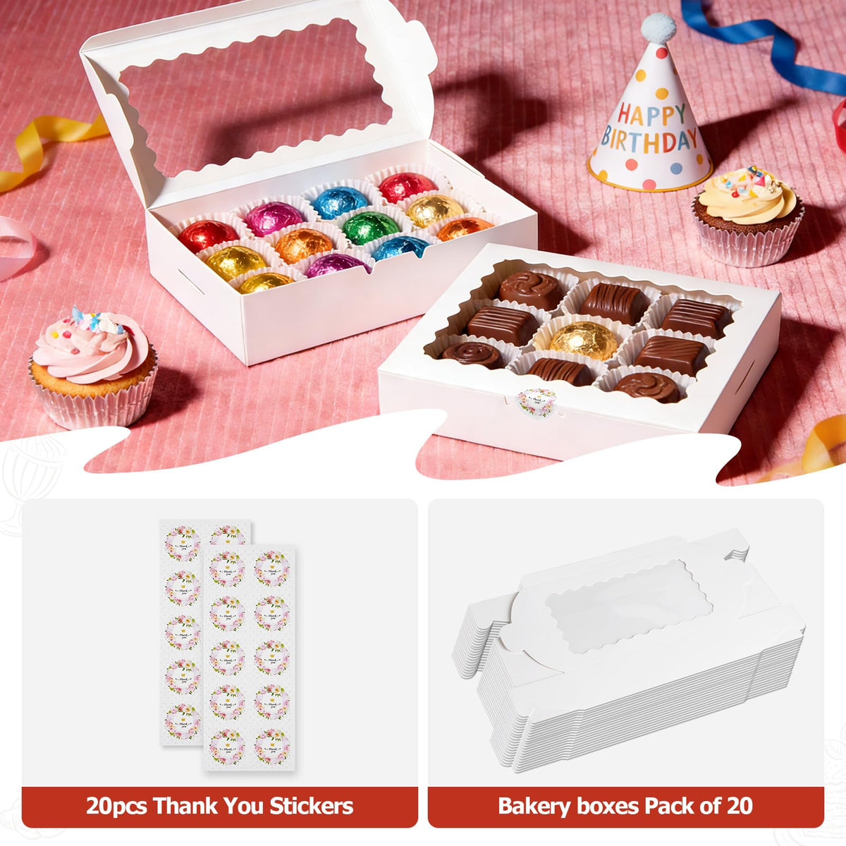YODYZJ Cookie Boxes with Window, Pack of 20, 9x6x2.5 Inches 🍁 All In One Marketplace Canada