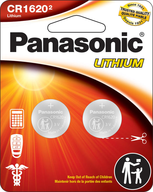 Panasonic CR1620 3.0 Volt Long Lasting Lithium Coin Cell Batteries in Child Resistant, Standards Based Packaging, 2-Battery Pack - Available at All In One Marketplace Canada