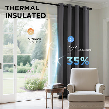 Joydeco Blackout Curtains 63 Inch Length 2 Panels Set, Thermal Insulated Long Curtains& Drapes 2 Burg, Room Darkening Grommet Drapes for Living Room Bedroom Window (W52 x L63 Inch, Dark Grey)