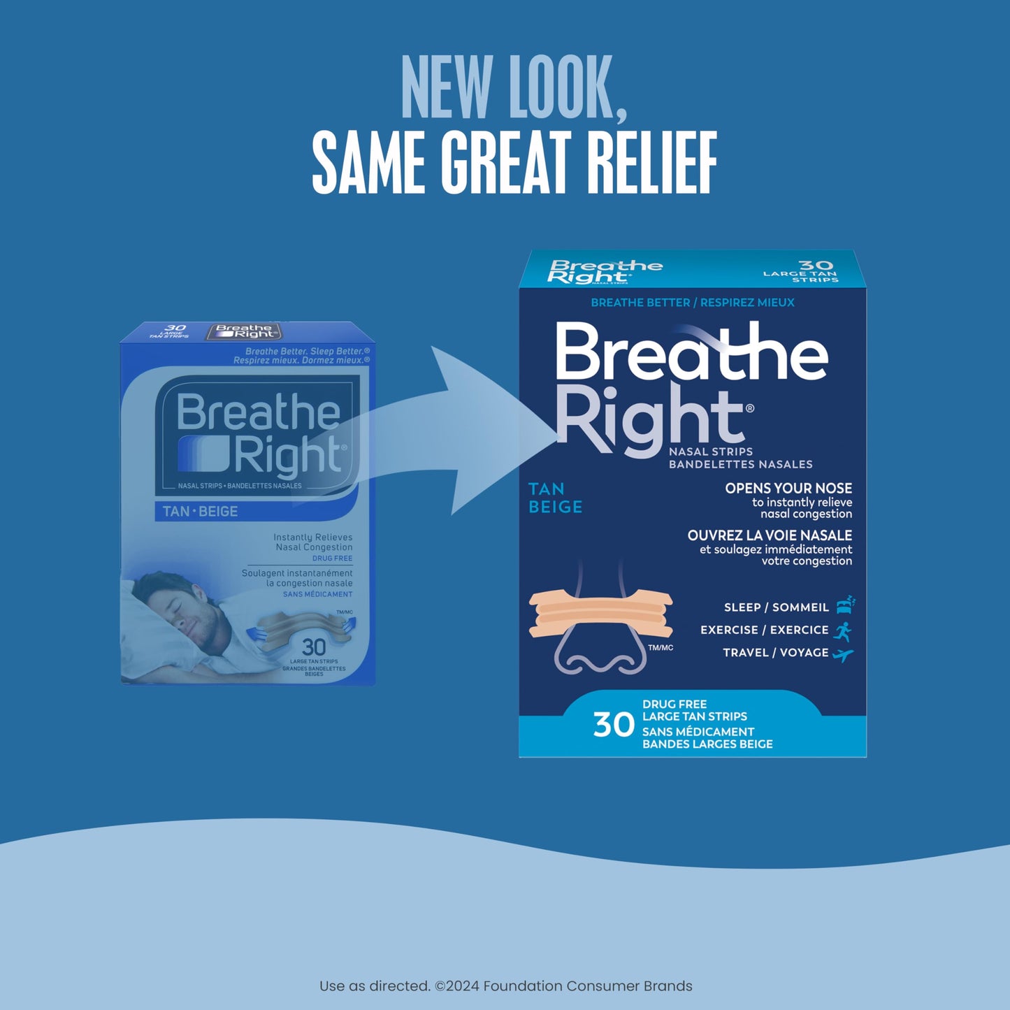 Breathe Right Nasal Strips, Original Large, Tan, Drug-Free Snoring Solution & Nasal Congestion Relief Caused by Colds & Allergies, Nightly Sleep, 30 Count - Available at All In One Marketplace Canada