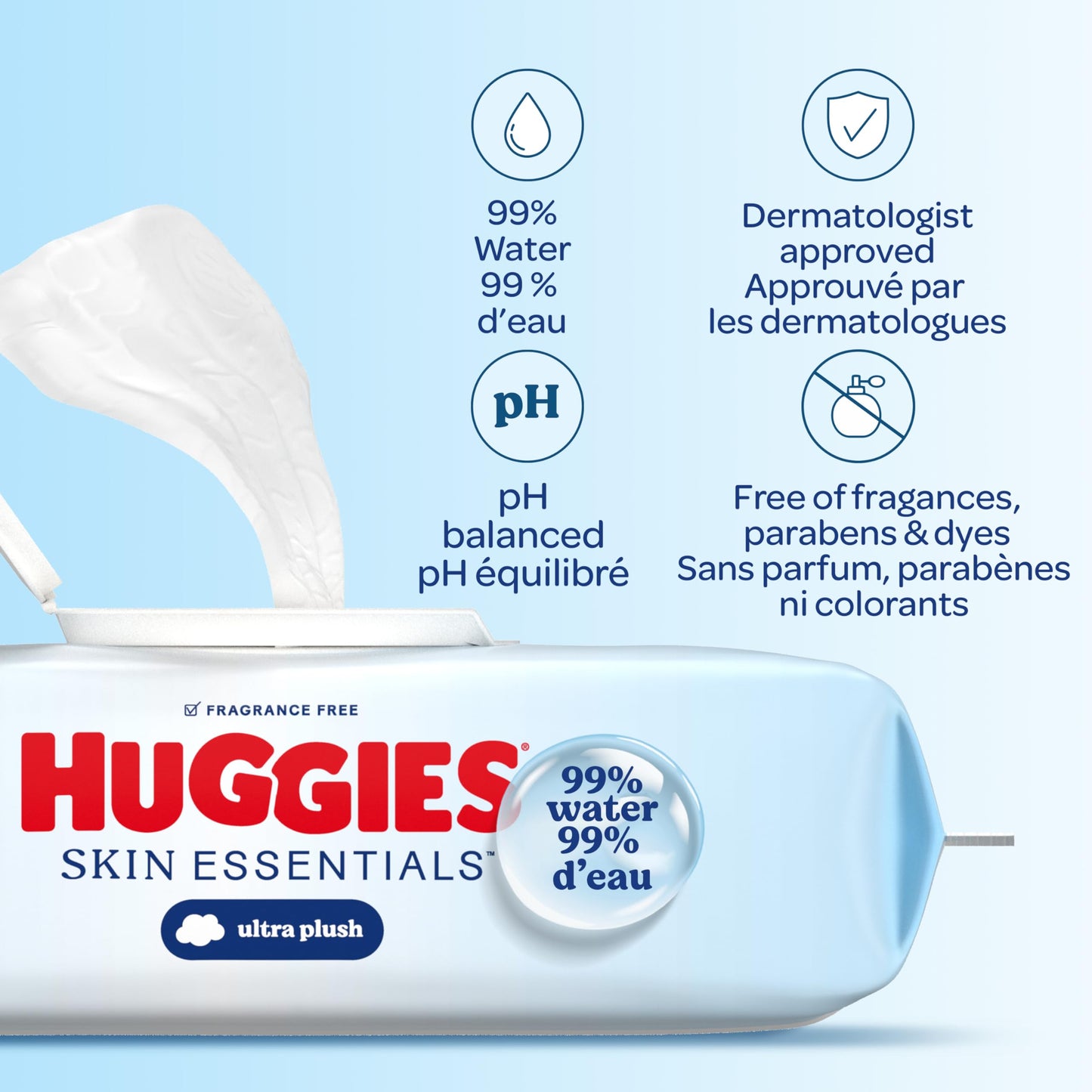 Huggies Skin Essentials Baby Wipes, Hypoallergenic, 99% Water, 10 Flip Top Packs (560 Wipes Total)