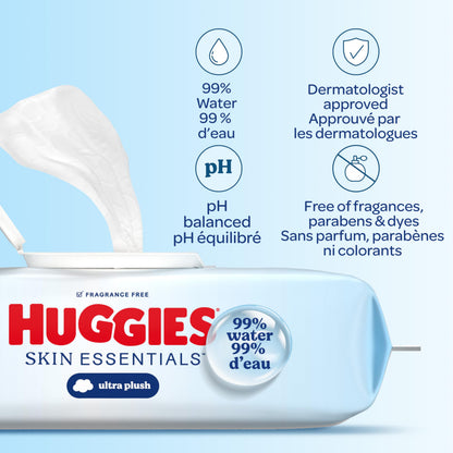 Huggies Skin Essentials Baby Wipes, Hypoallergenic, 99% Water, 6 Flip Top Packs (336 Wipes Total)