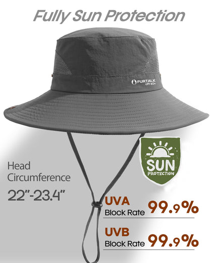 FURTALK Mens Bucket Sun Hat UPF 80+ Wide Brim Hiking Fishing Beach Outdoor Hats Dark Grey - Available at All In One Marketplace Canada