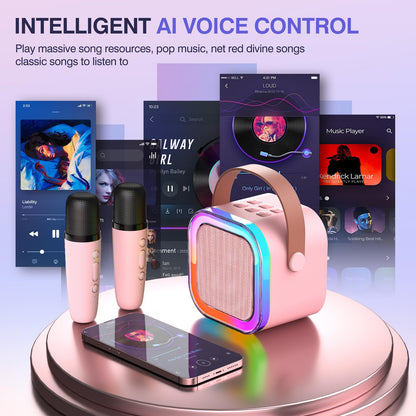 TAEMVV Mini Karaoke Machine for Kids,Portable BT Speaker with 2 Wireless Microphones and LED Light Holiday Birthday Gift Toy for Boys and Girls Teens Over 4,5,6,7,8,9,10,11,12+ Years Old(Pink) 🍁 All In One Marketplace Canada