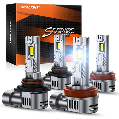 SEALIGHT 2026 Upgraded H11 9005 LED Headlight Bulbs Combo, 1:1 Design 100,000LM 900% Brighter H11/H9 9005/HB3 LED Headlights Conversion Kits, 6500K Cool White, Plug and Play, Non-polarity, Pack of 4