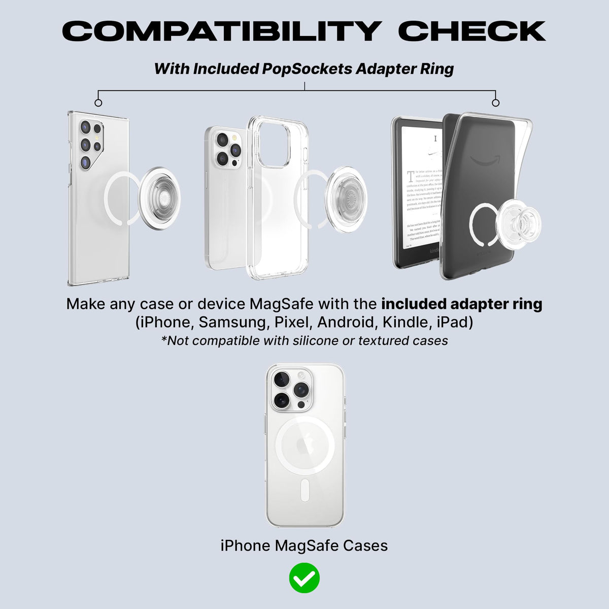 PopSockets Phone Grip for MagSafe, Magnetic Holder- Clear Glitter