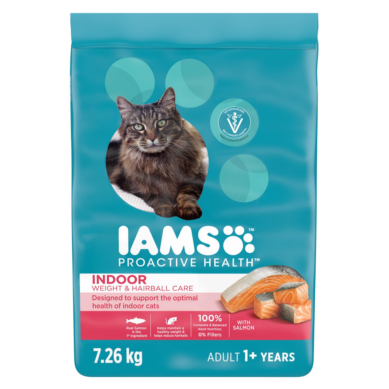 IAMS PROACTIVE HEALTH Indoor Weight & Hairball Care Adult Dry Cat Food – Salmon – 7.26KG (16LB) Bag - Available at All In One Marketplace Canada