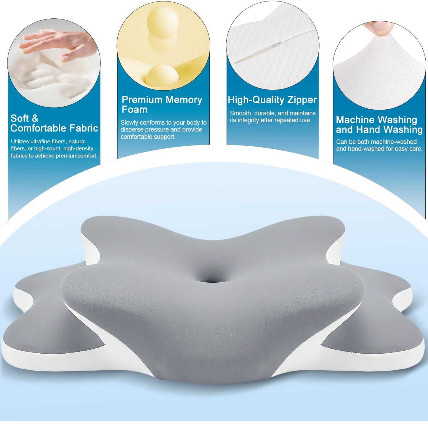 Sleep Apnea Pillow with Neck Pain & Snoring Relief -Orthopedic Cervical Pillow, Ergonomic Contour Memory Foam Pillow for Side,Back,Stomach Sleepers,Dreamers (Gray, Queen Size) - Available at All In One Marketplace Canada