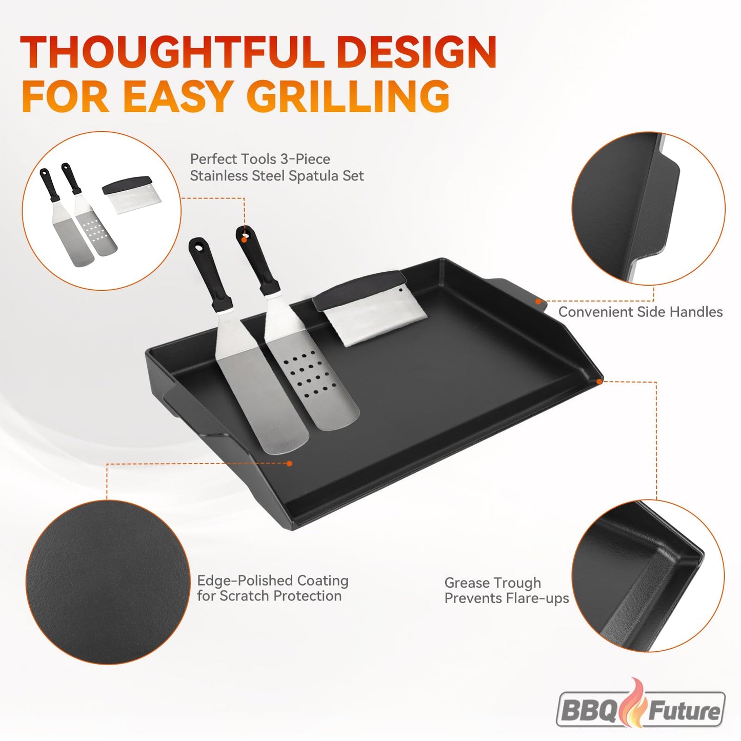 BBQ Future Universal Cast Iron Griddle for Gas Grill with Spatula Set, 23" x 16" Pre-Seasoned Nonstick Griddle Insert Large BBQ Flat Top Plate for All Gas/Electric Grill, Stove Top and More - Available at All In One Marketplace Canada