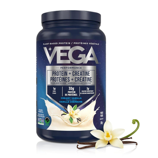 Vega Protein + Creatine, 28g Plant Based Protein Powder with Creatine for Muscle Recovery – Vanilla,18 Servings, 864 grams