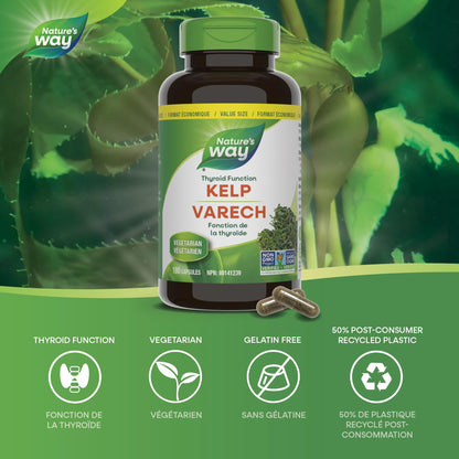 Nature’s Way Kelp - Iodine Supplement for Thyroid Support from Kelp - Non-GMO - 180 Vegetarian Capsules, Value Size Nature's Way