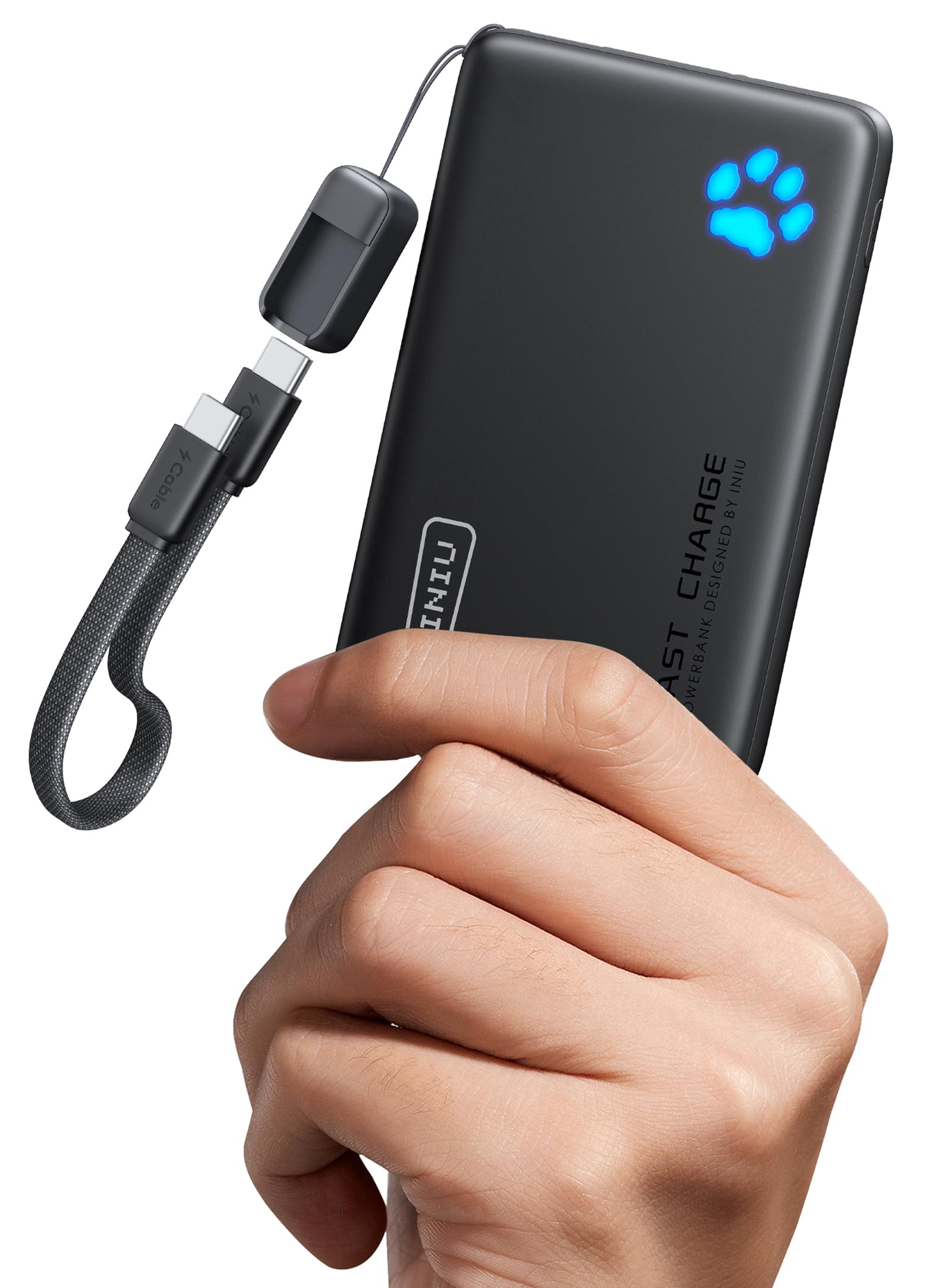 INIU Power Bank, 40% Smaller 10000mAh Portable Charger, 45W Ultra Fast Charging Powerbank with Detachable USB C Cable, Flight-Safe Travel External Battery Pack for iPhone 17 16 Samsung Google iPad etc - Available at All In One Marketplace Canada