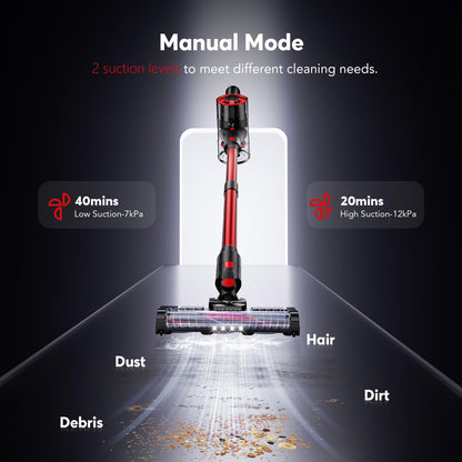Cordless Vacuum Cleaner, 80,000PRM Stick Vacuum with 2 Powerful Suction Modes, Max 40 Mins Runtime, Protable 2600mAh Rechargeable Battery Vacuum Cleaner for Home (Pale Red) - Available at All In One Marketplace Canada