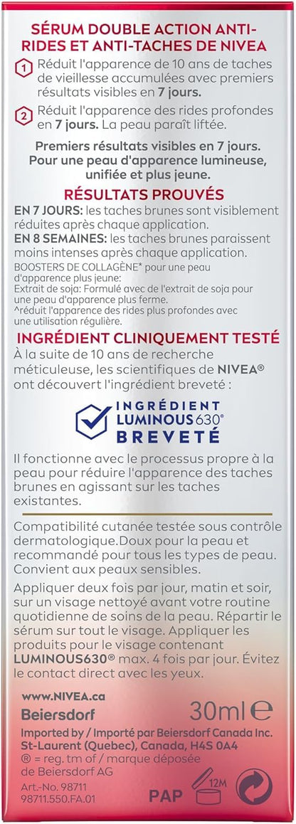 NIVEA LUMINOUS630 Anti-Wrinkle & Spot Face Serum, Hyaluronic Acid, 30mL 🍁 All In One Marketplace Canada NIVEA