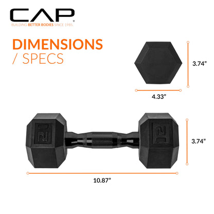 CAP Barbell 12 LB Coated Hex Dumbbell Weight Pair with Black Handle