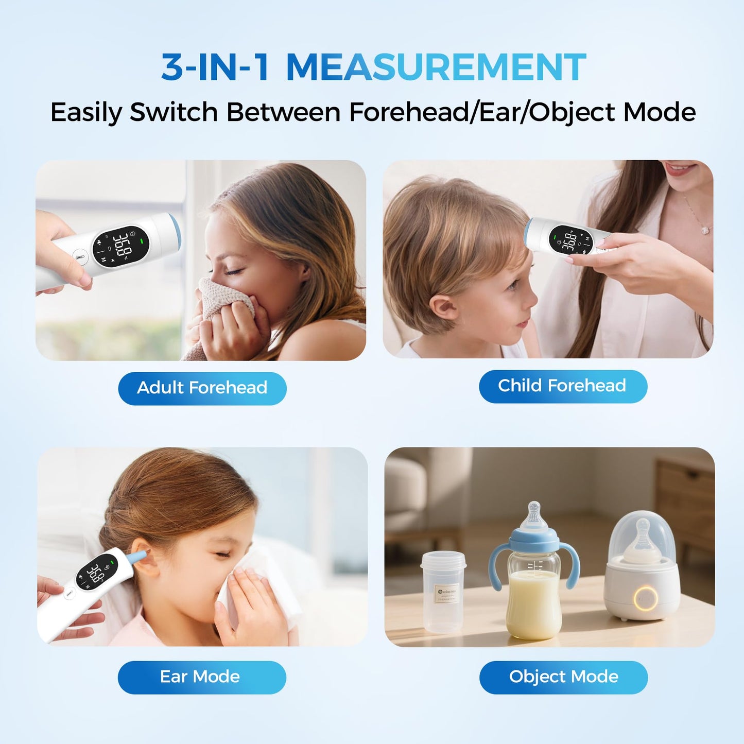 Thermometer Forehead and Ear Thermometer Digital Infrared Thermometer Baby Thermometer Accurate 1s Measure 40 Set Memory Mute Mode LED Screen for Adults Kids Fever Alarm with Storage Bag - Available at All In One Marketplace Canada