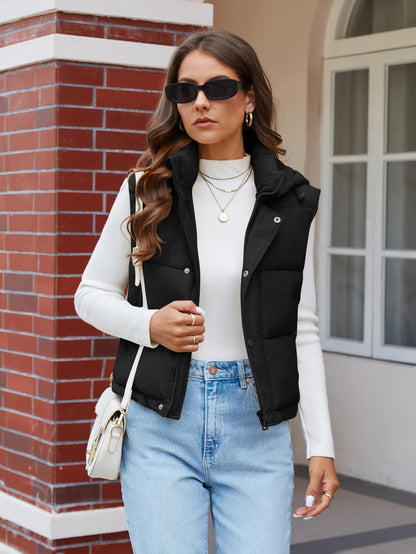 Ogfao Womens Puffer Vest with Hood Winter Warm Outerwear Cropped Vests with Pockets Black S 🍁 All In One Marketplace Canada