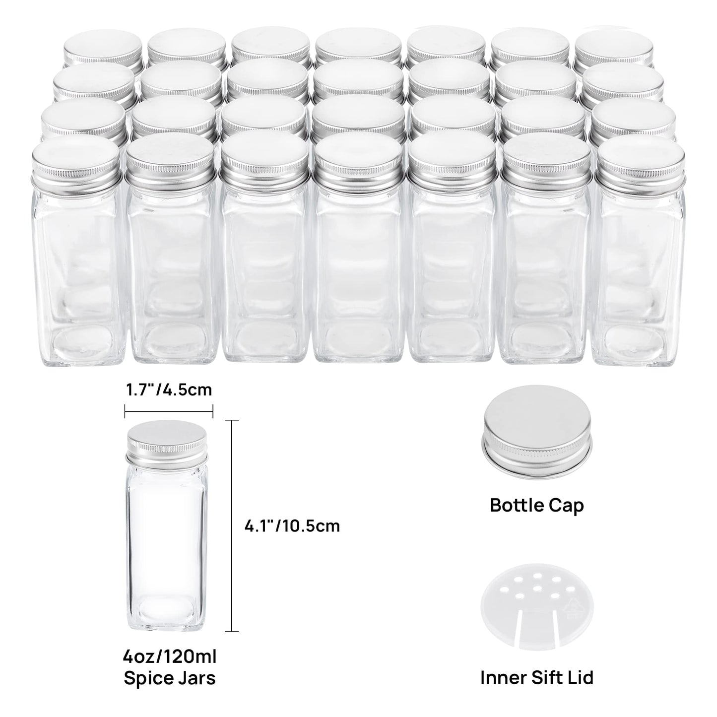 Vtopmart Spice Rack Organizer for Cabinet, 4 Tier Spice Organizer with 28 Empty Spice Jars and 432 Blank Labels, Seasoning Organization for Countertop, Cabinet, Kitchen, Pantry, Cupboard - Available at All In One Marketplace Canada