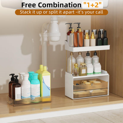 StorBin 3 Large Drawers Makeup Organizer - 5 Tier Bathroom Counter Organizers and Storage, Versatile Perfume Vanity Organizer, Ideal for Cosmetic, Large Skincare, Face Mask, Office Supplies, Amber - Available at All In One Marketplace Canada