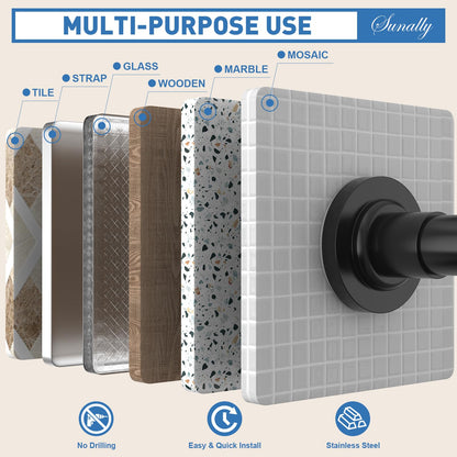 SUNALLY Shower Curtain Rod Adjustable 32-75 Inch, Spring Tension Shower Pole Rods Extendable Stainless Steel Telescoping Curtain Rod for Bathroom Windows Closet, No Drilling, No Slip, No Rust, Black - Available at All In One Marketplace Canada