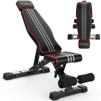 Yoleo Adjustable Weight Bench, 660LB Foldable Workout Bench with Extended Head/Neck Protection/Spine Support for Bench Press, Fast Folding Incline Decline Flat Bench