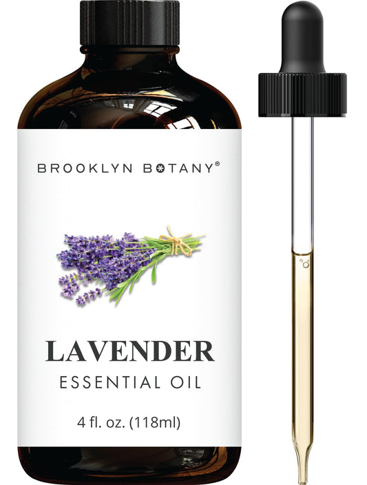 Brooklyn Botany Lavender Essential Oil - Huge 118 ml - with Glass Dropper - for Aromatherapy and Diffuser