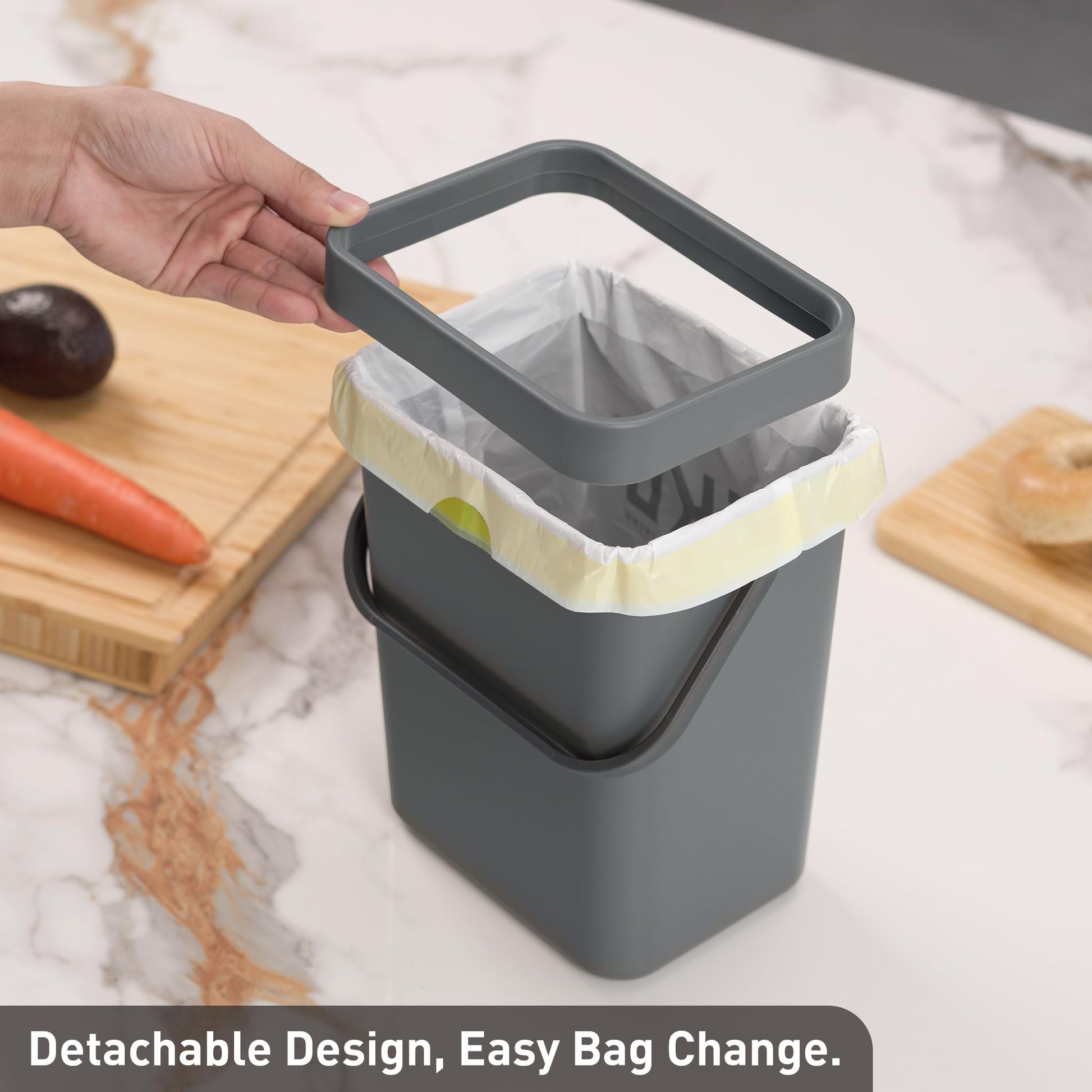 EKO Puro Mini Wall-Mounted Trash Can with Lid, Indoor Food Waste Compost Bucket, 0.79 Gal / 3L Small Hanging Trash Can for Kitchen (Grey) EKO