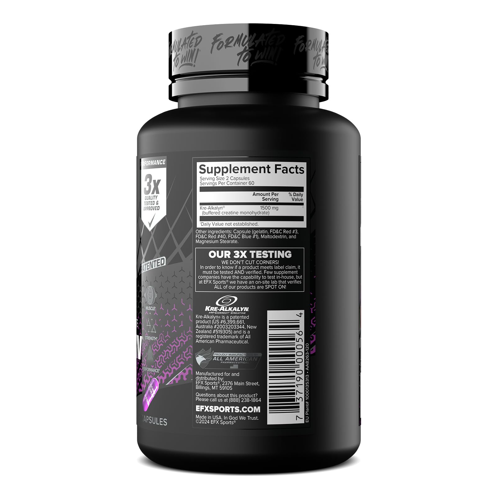EFX Sports Kre-Alkalyn | PH-Correct Creatine Monohydrate | Informed-Choice, Gain Strength, Build Muscle & Enhance Performance I No Bloating, No Water Retention - 120 Capsules / 60 Servings EFX Sports