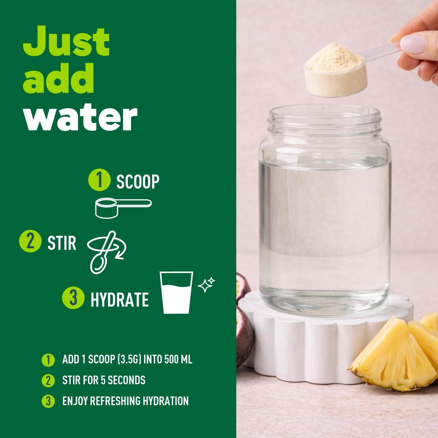 Organika Canadian-Made Electrolytes Powder with Vitamin C & Prebiotic Fibre - Sugar-Free Hydration Drink Mix - Pineapple PassionFruit - 210 g - 60 servings